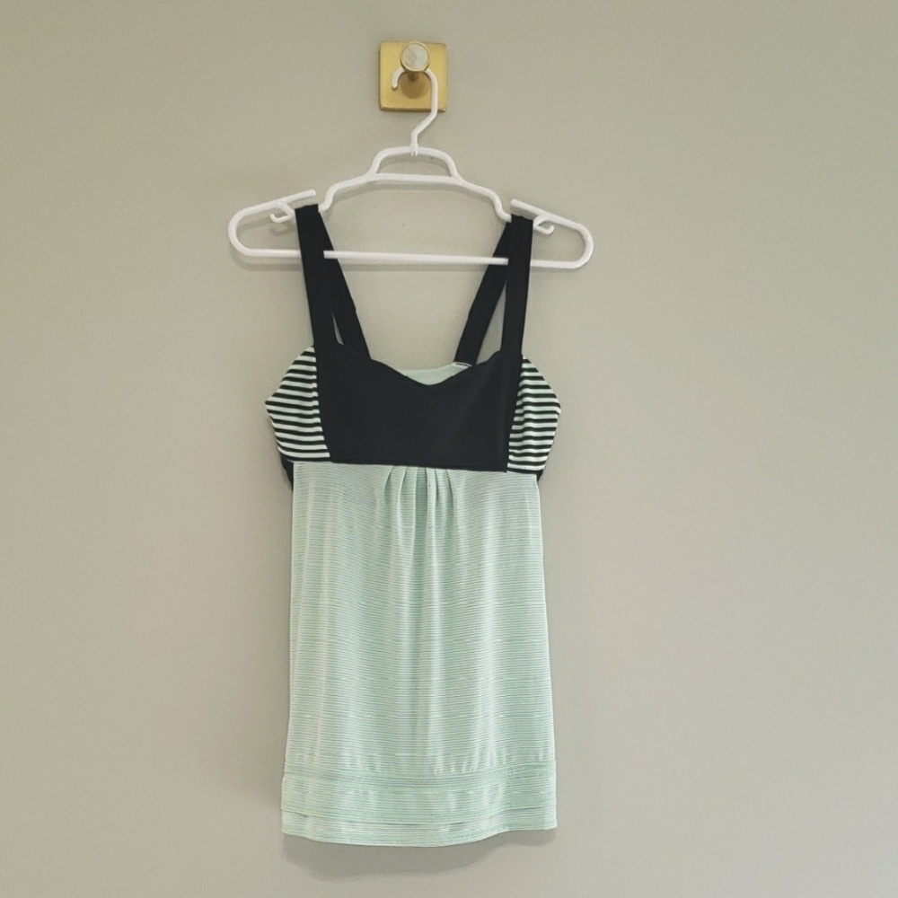 Lululemon Athletica Run Back On Track Tank Top Women 10 Mint Moment Black Stripe